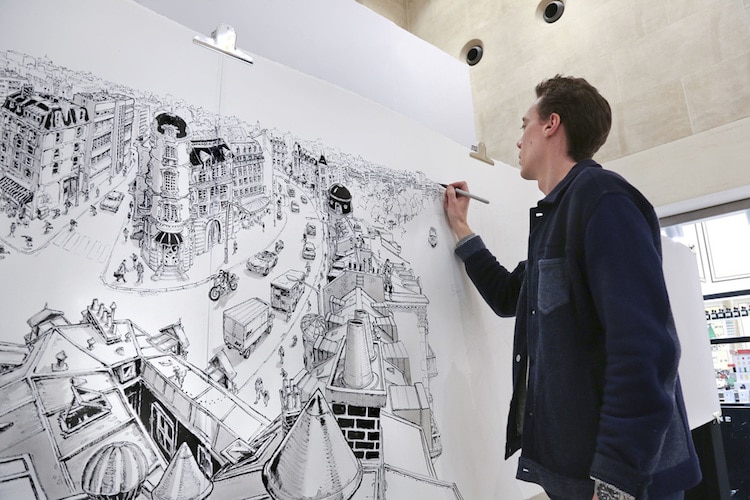 Cityscape Drawing Mural Art by Decktwo