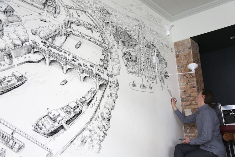 Cityscape Drawing Mural Art by Decktwo