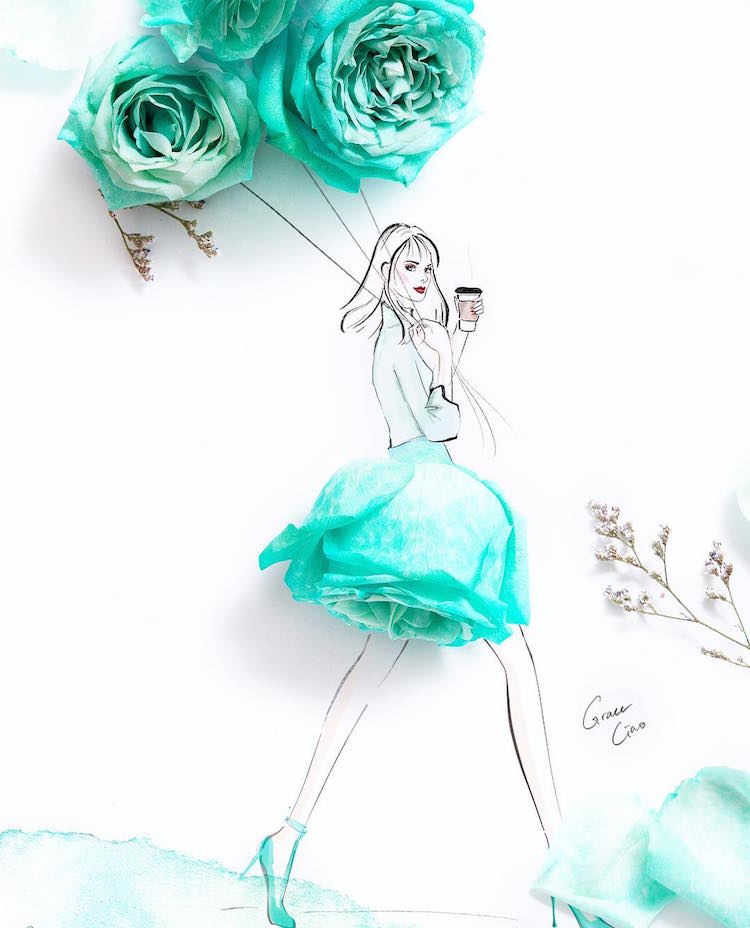 Floral Dresses Fashion Illustrations by Grace Ciao
