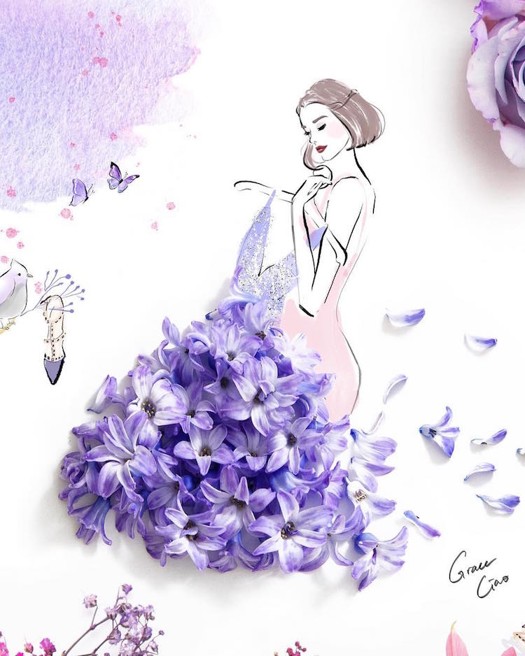 Artist Creates 3D Fashion Illustrations of Floral Dresses Using