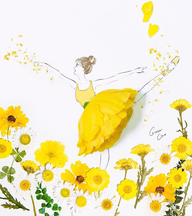 Designer Turns Real Flower Petals Into Fashion Illustrations