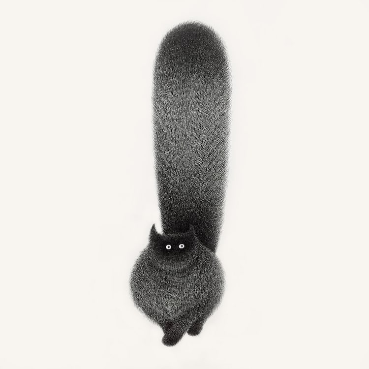 fluffy-black-cat-ink-drawings-kamwei-fon