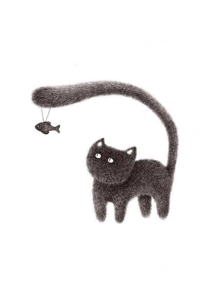 Fluffy Black Cat Ink Drawings Express the Personalities of Funny Felines