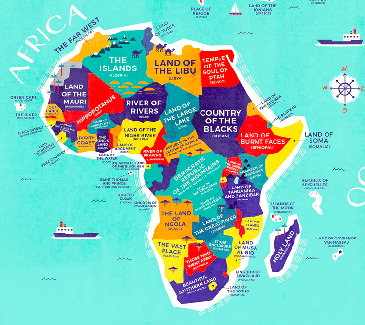 world map with country names in english