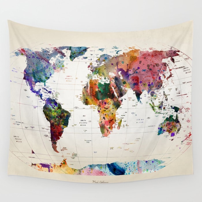 World Map Wall Tapestry Mark Ashkenazi
