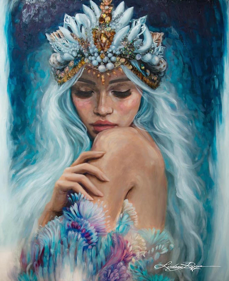 Mixed Media Ocean Goddess Paintings by Lindsay Rapp