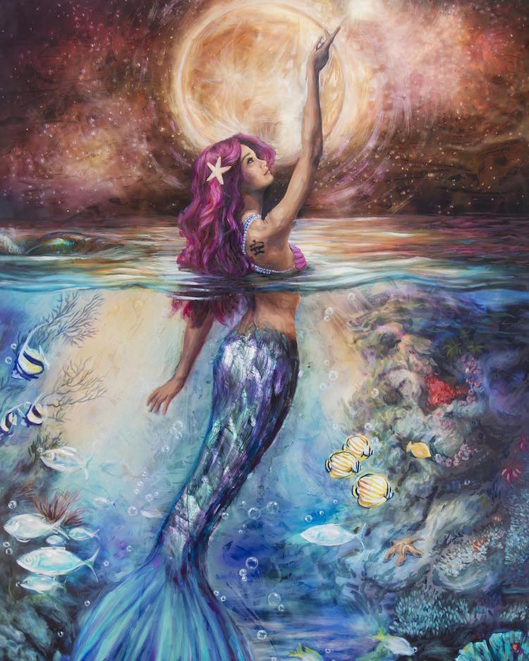 Mixed Media Ocean Goddess Paintings by Lindsay Rapp