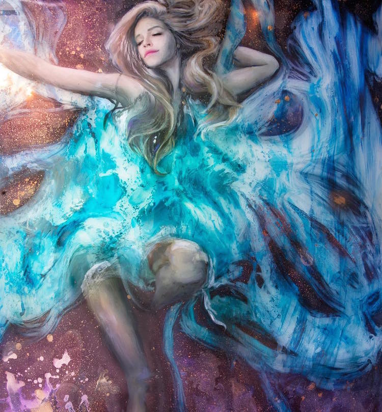 Mixed Media Ocean Goddess Paintings by Lindsay Rapp