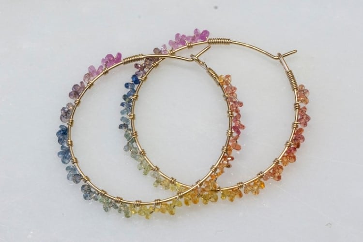 Sapphire rainbow hoop earrings