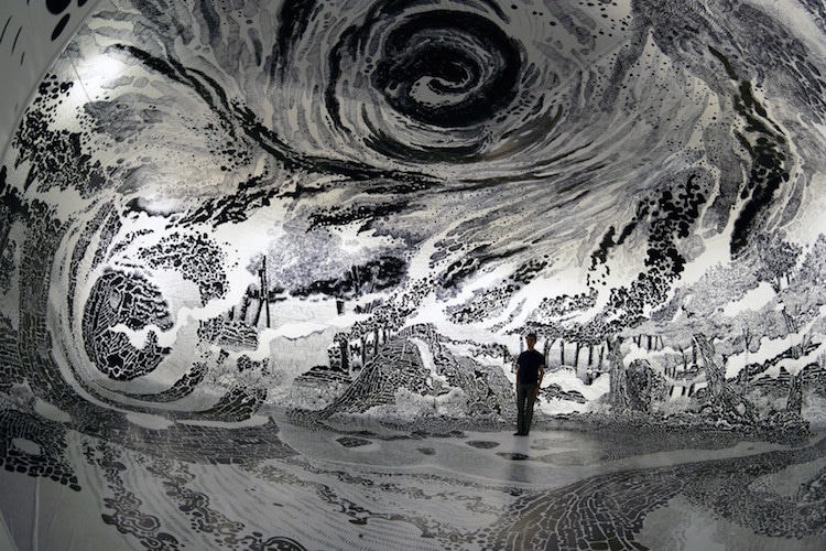 Dome Landscape Drawing Installation Art by Oscar Oiwa