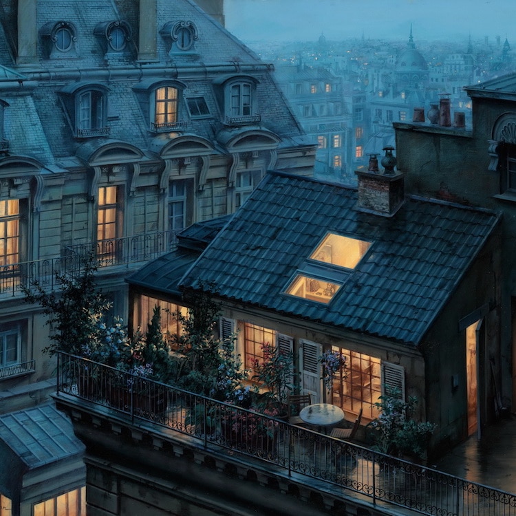 Enchanting Paintings Capture The Twinkling Rooftops Of Paris At Twilight