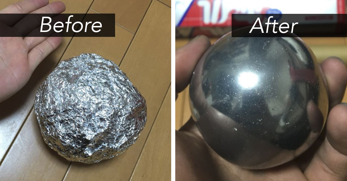 Watch Someone Transform an Aluminum Foil Ball into a Shiny Orb