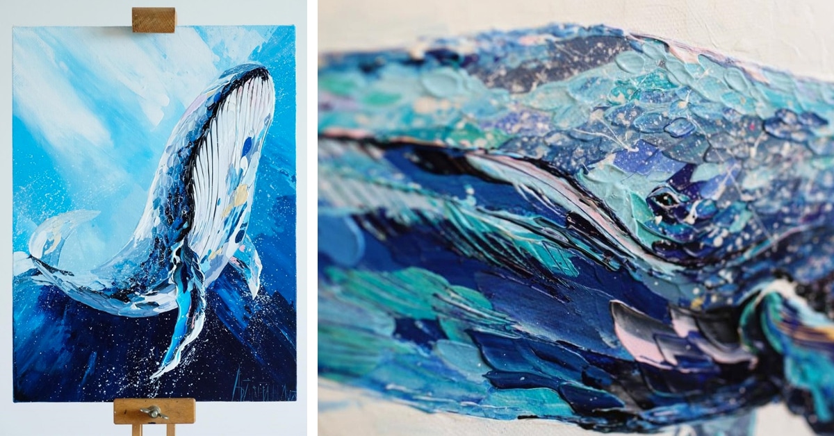 Textured Palette Knife Paintings Capture The Majestic Beauty Of Whales