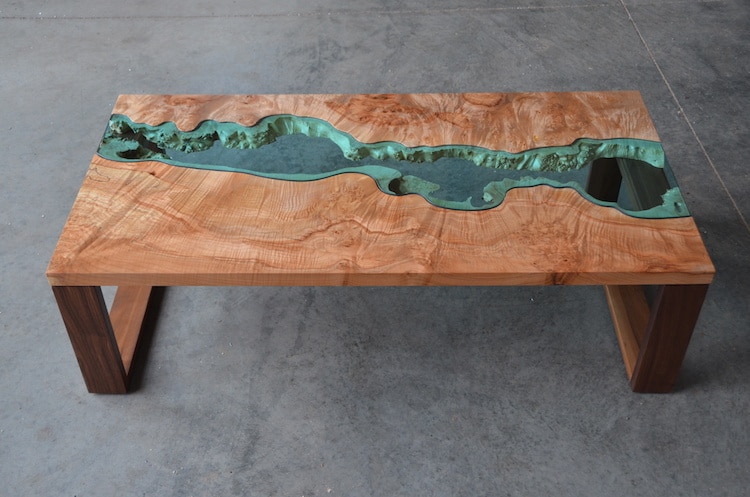 Wooden Furniture with Blue Glass Rivers by Greg Klassen