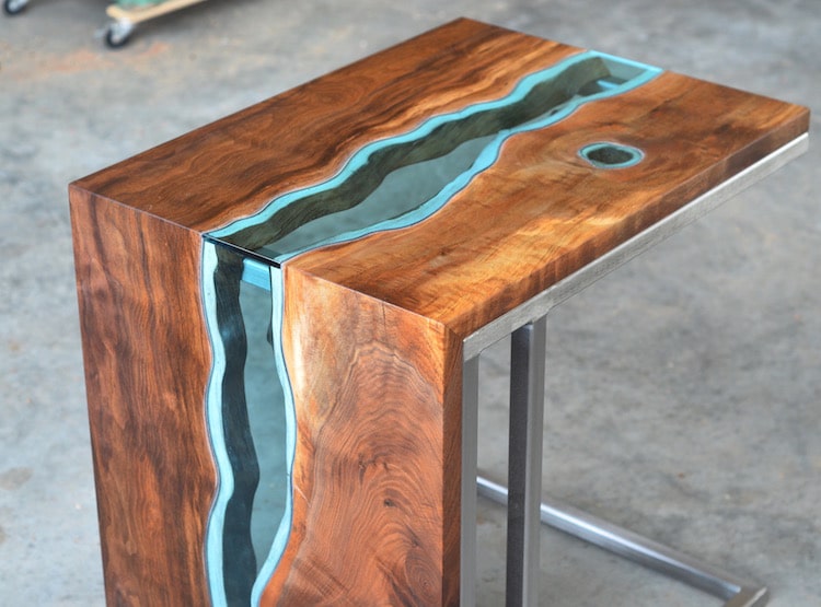 Wooden Furniture with Blue Glass Rivers by Greg Klassen