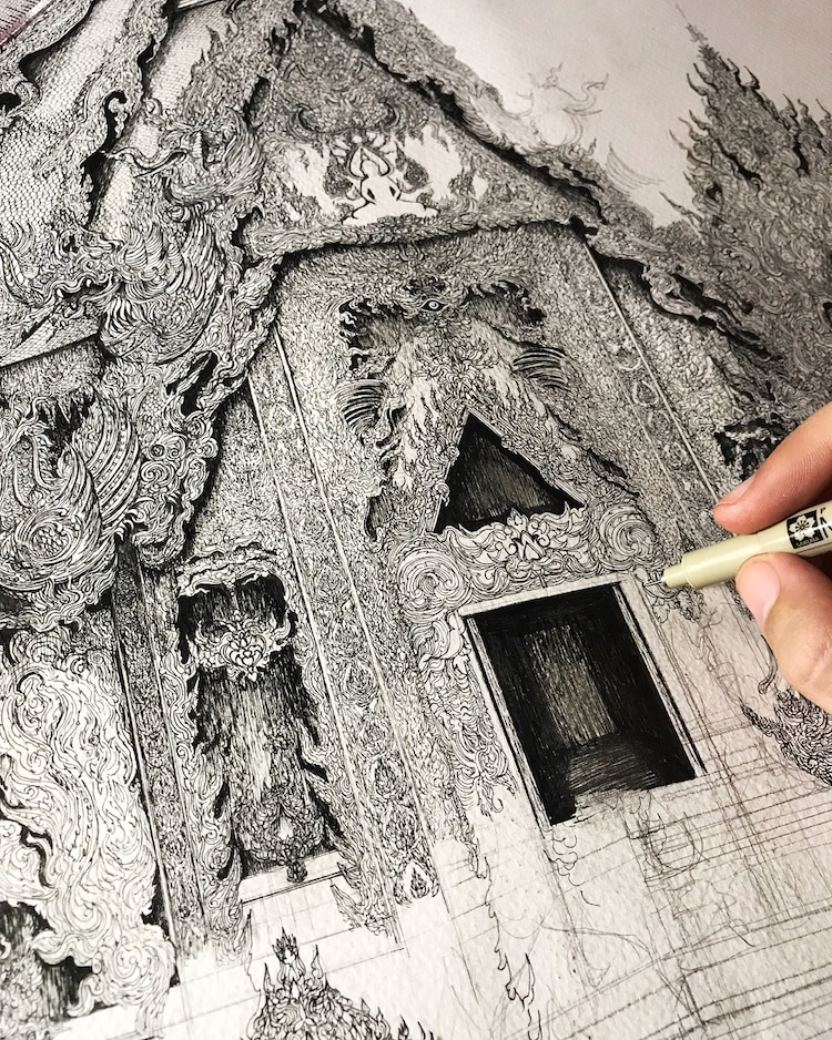 Artist Creates Meticulously Detailed Ink Drawings of Architecture
