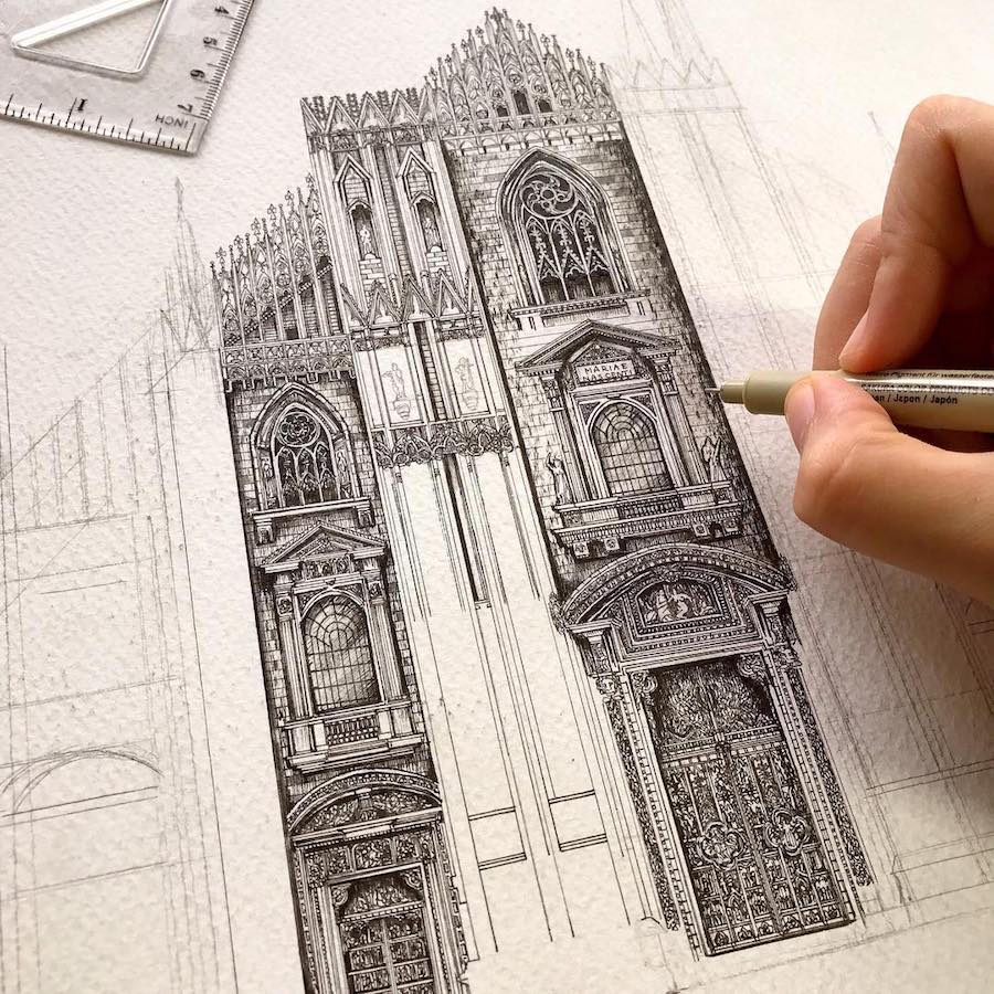 Architectural Detail Drawings of Buildings Around the World