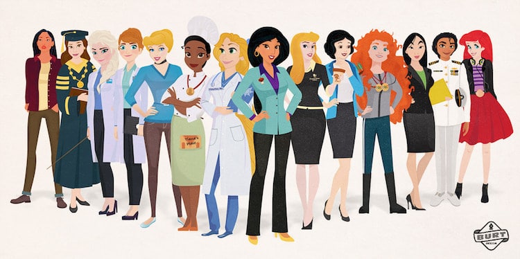 Disney Princess Career Illustrations by Matt Burt