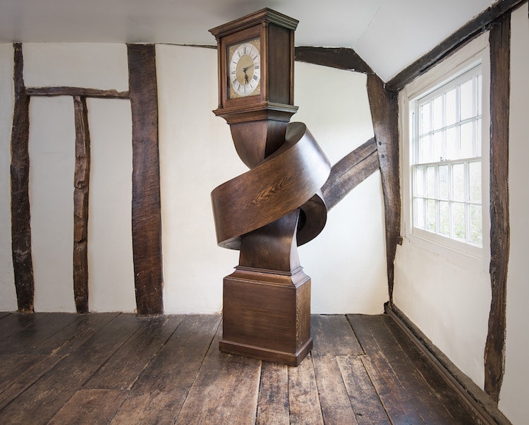 Grandfather Clocks Artist Ties a Grandfather Clock into a Knotted Contemporary Sculpture