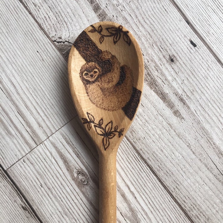 Wood Burnt Sloth Spoon