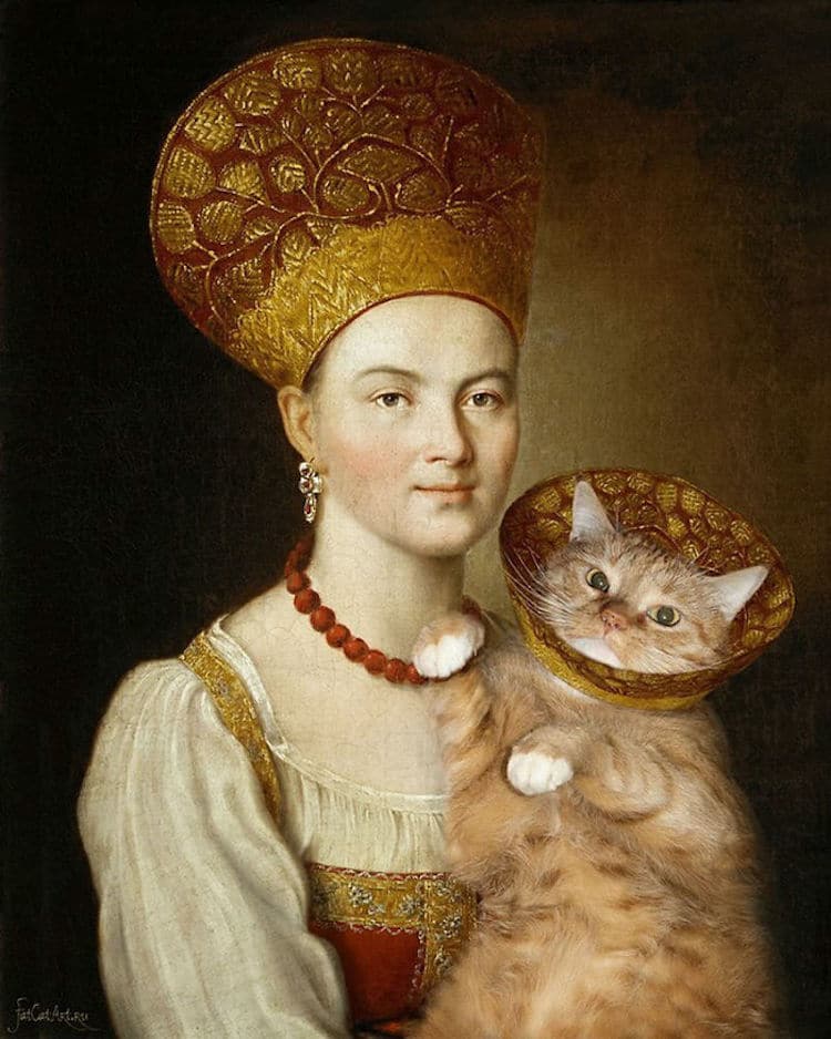 Arte Recreado con Gato Naranja Gordo por Svetlana Petrova