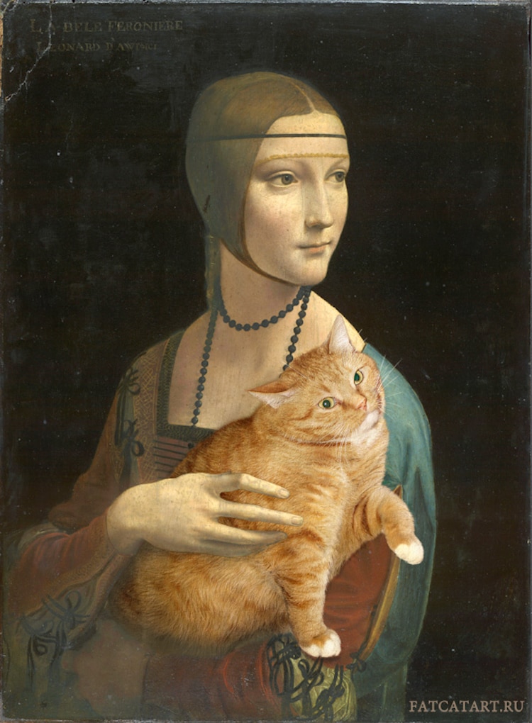 Arte Clásico Recreado con Gato Naranja Gordo por Svetlana Petrova