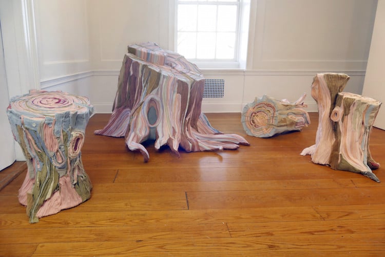 Textile Sculptures Tree Stumps by Tamara Kostianovsky