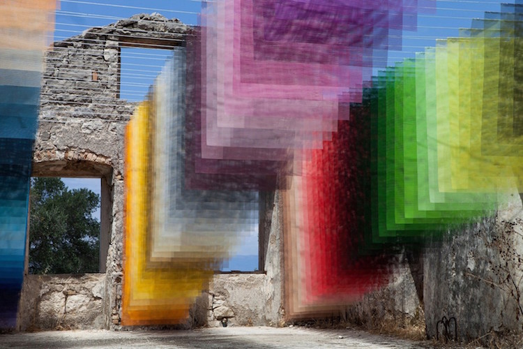 Colorful Installation Art in Ancient Greek Ruin by Quintessenz