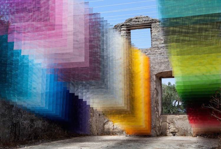Colorful Installation Art in Ancient Greek Ruin by Quintessenz