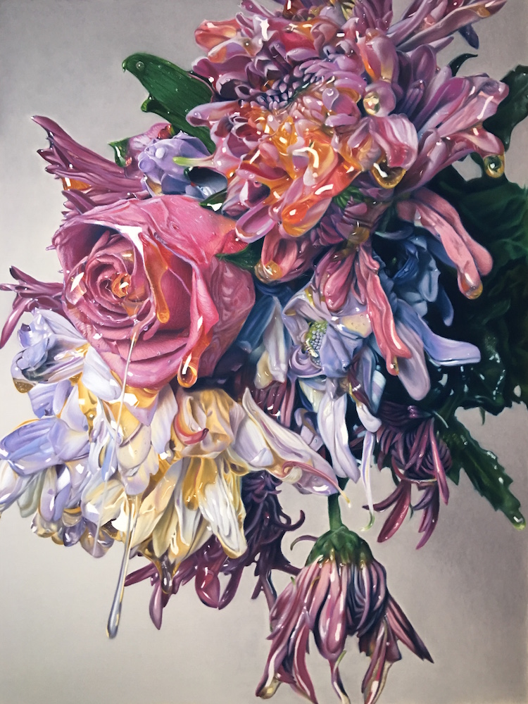 Hyperreal Oil Pastel Drawings of Flowers Drenched in Honey