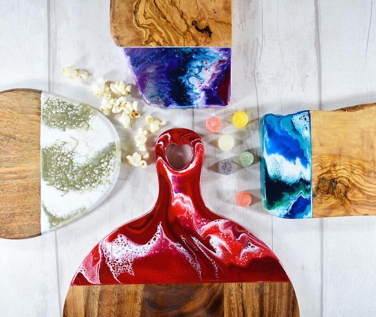 Wooden Chopping Boards Resin Art by Kate Chesters