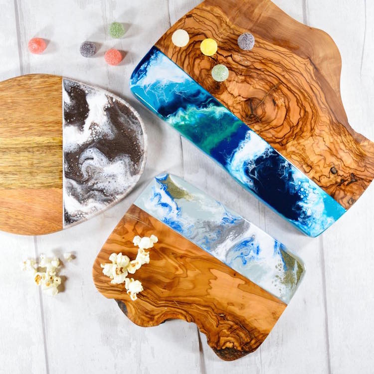 Wooden Chopping Boards Resin Art by Kate Chesters