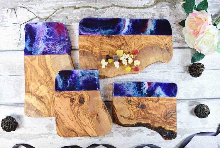Artist Creates Wooden Cutting Boards Coated in Resin Art