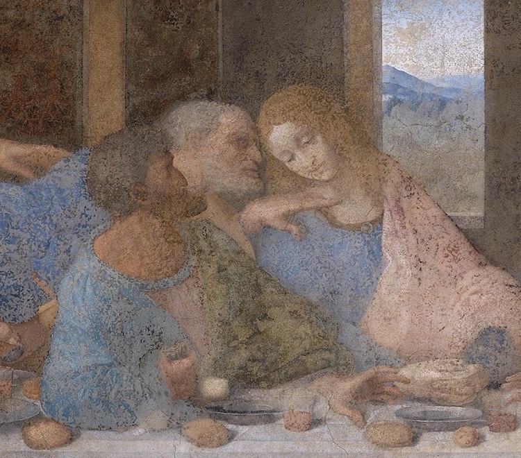 Judas Iscariote, Simón Pedro y Juan en la ultima cena de leonardo da vinci