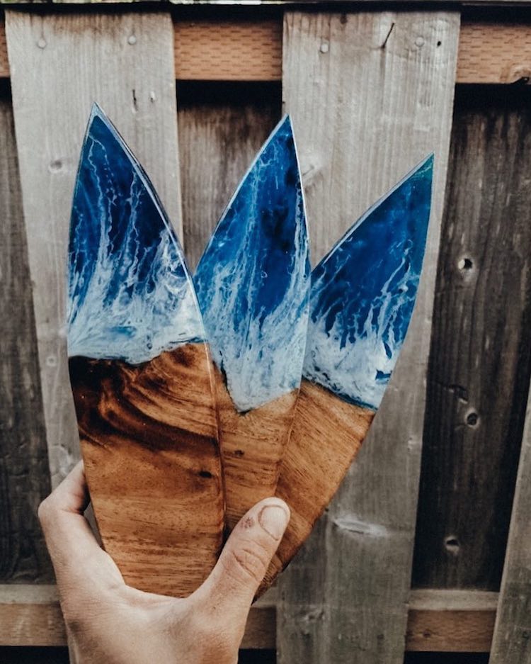Wood and Resin Art Surfboard by TRVLX