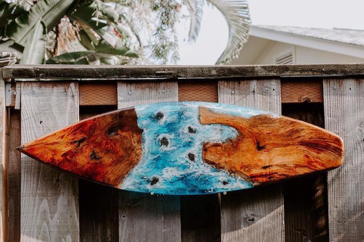 Wood and Resin Art Surfboard by TRVLX