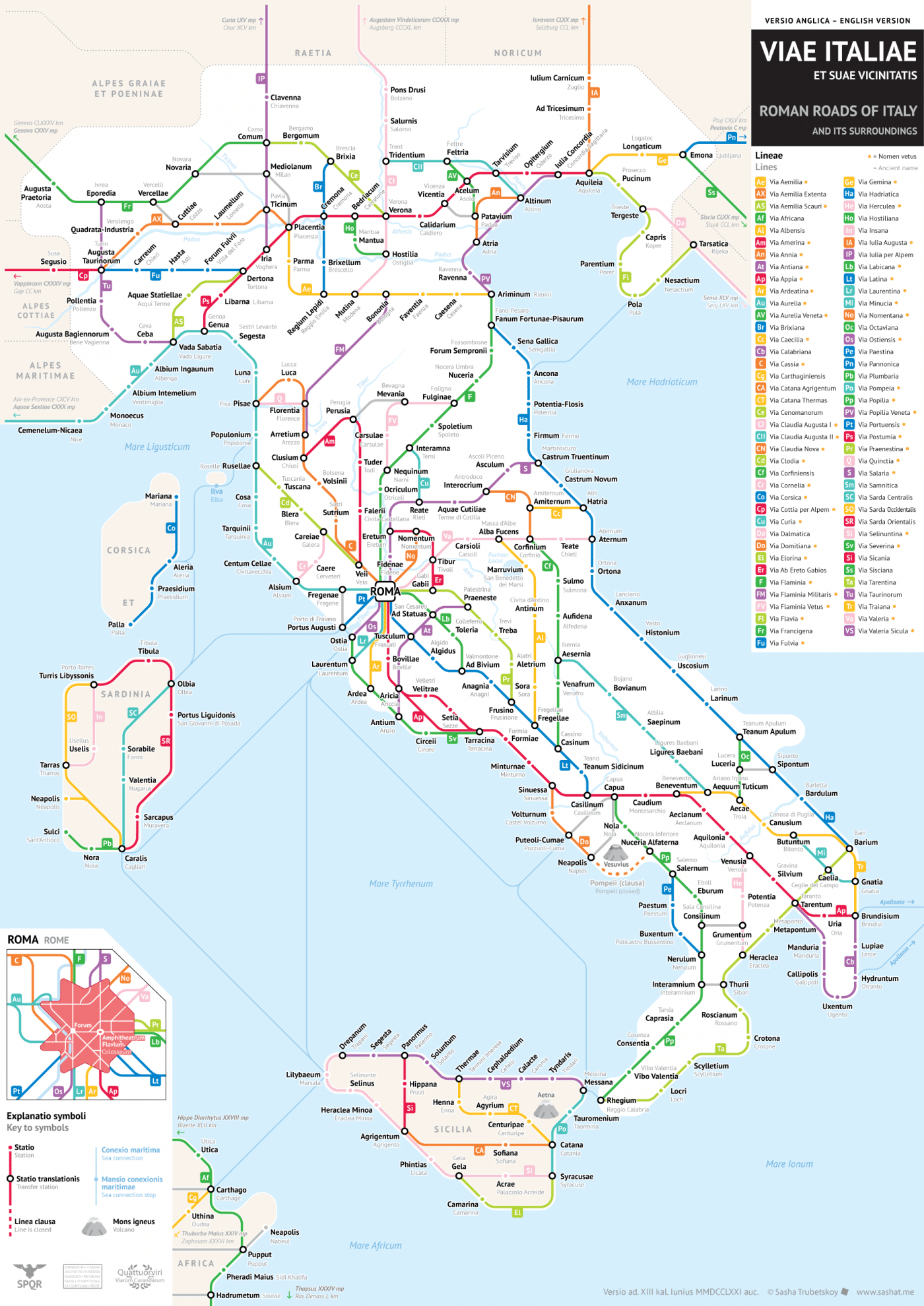 Detailed Map Of Rome Italy Ancient Roman Roads in Italy Transformed Into Modern Subway Map