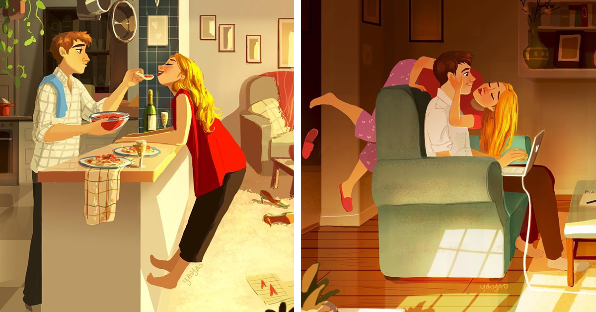 Relationship Drawings Capture The Intimate Moments Of A Couple In Love 