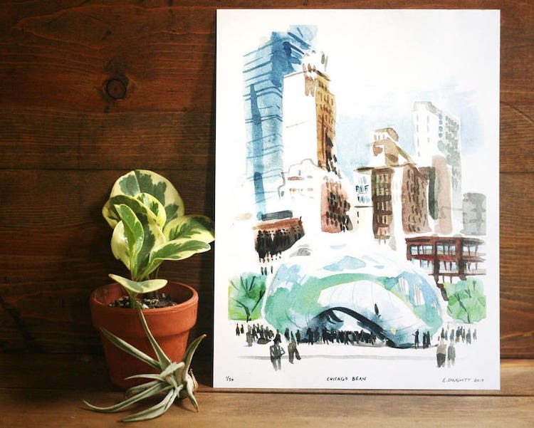 Cloud Gate Watercolor Illustration