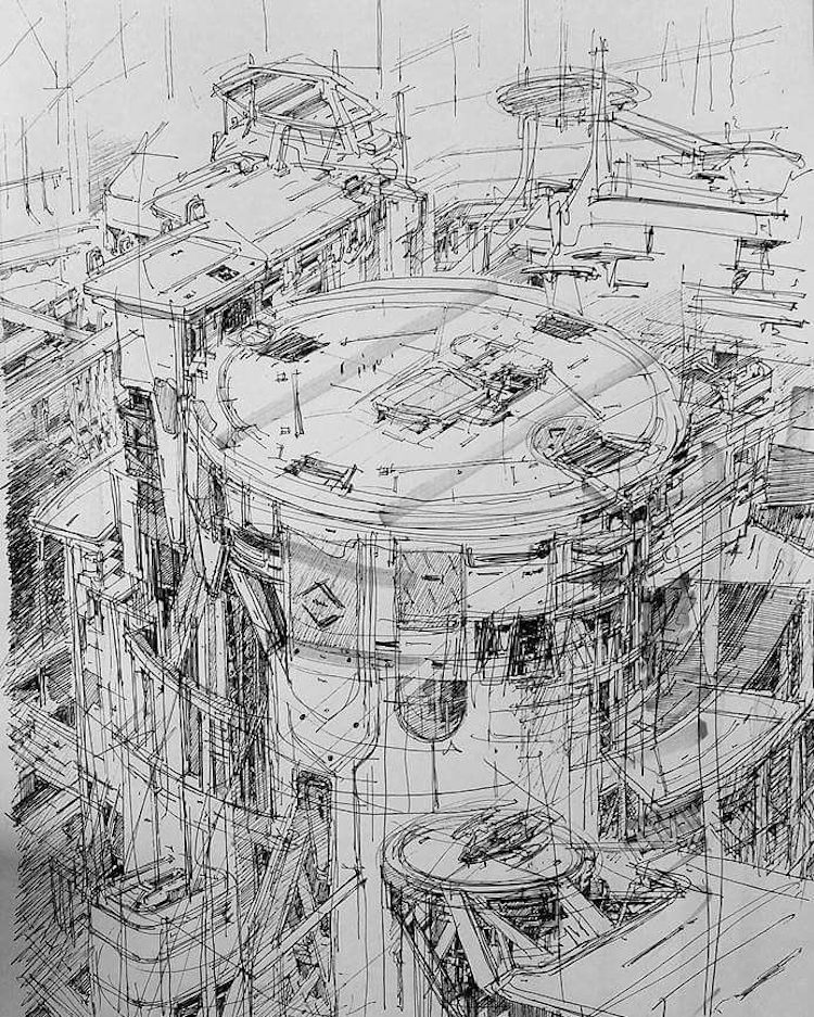 Sci-fi Art Pen Drawings by Jae Cheol Park