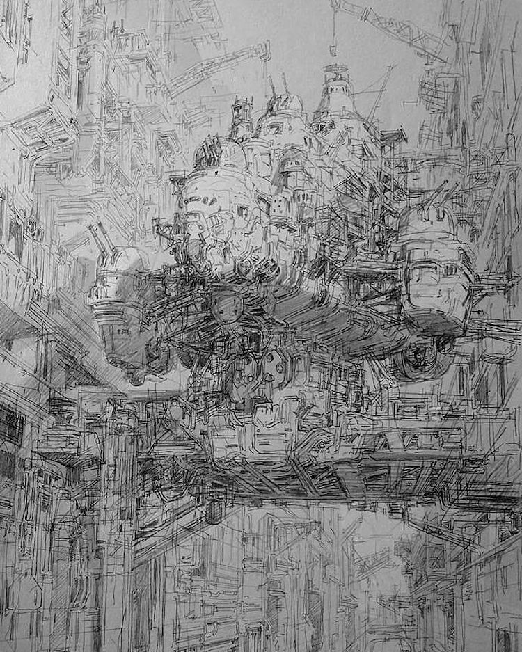 Sci-fi Art Pen Drawings by Jae Cheol Park