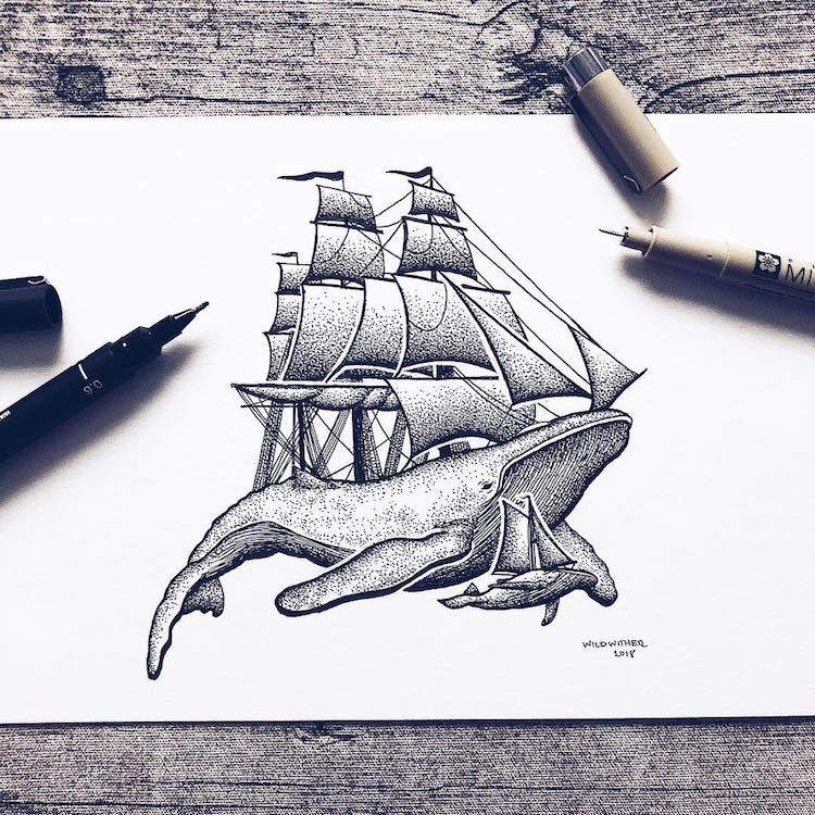 Artist Illustrates Magical Outdoor Adventures with Striking Stippling Art