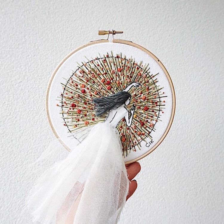 3D Embroidery Designs Feature Hair That Flows From the Frame
