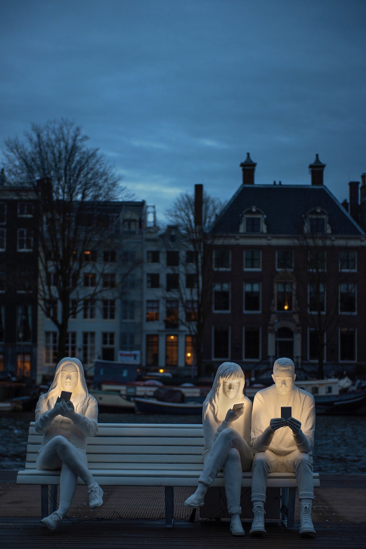 Cell Phone Obsession Sculpture by Design Bridge for Amsterdam Light Festival