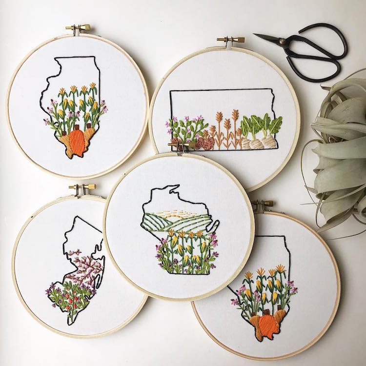 US States Embroidery Hoops by Celeste Johnston Lemon Made Shop