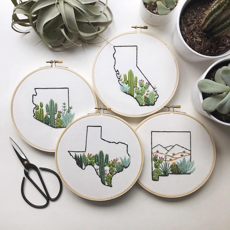 US States Embroidery Hoops by Celeste Johnston Lemon Made Shop