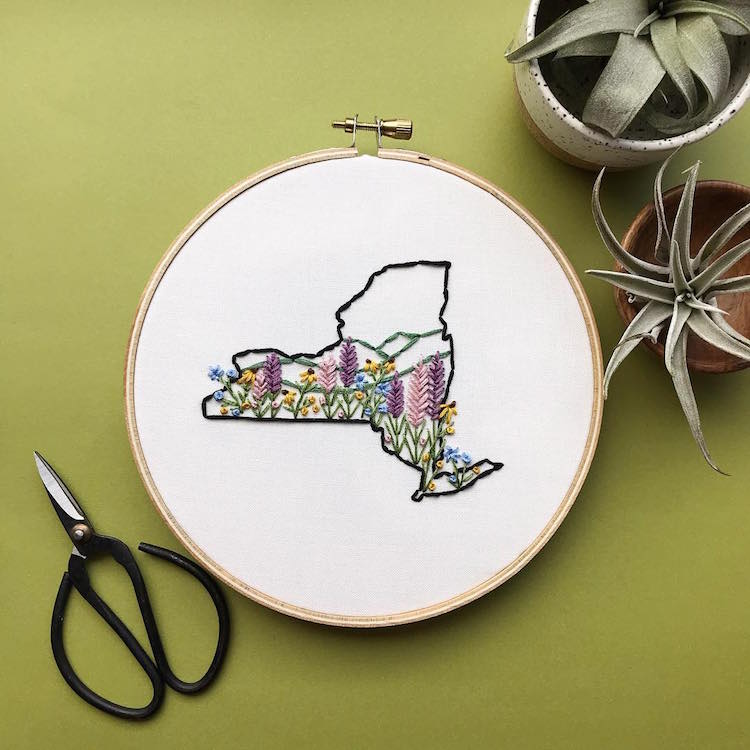 US States Embroidery Hoops by Celeste Johnston Lemon Made Shop