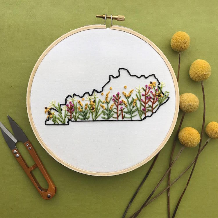 US States Embroidery Hoops by Celeste Johnston Lemon Made Shop