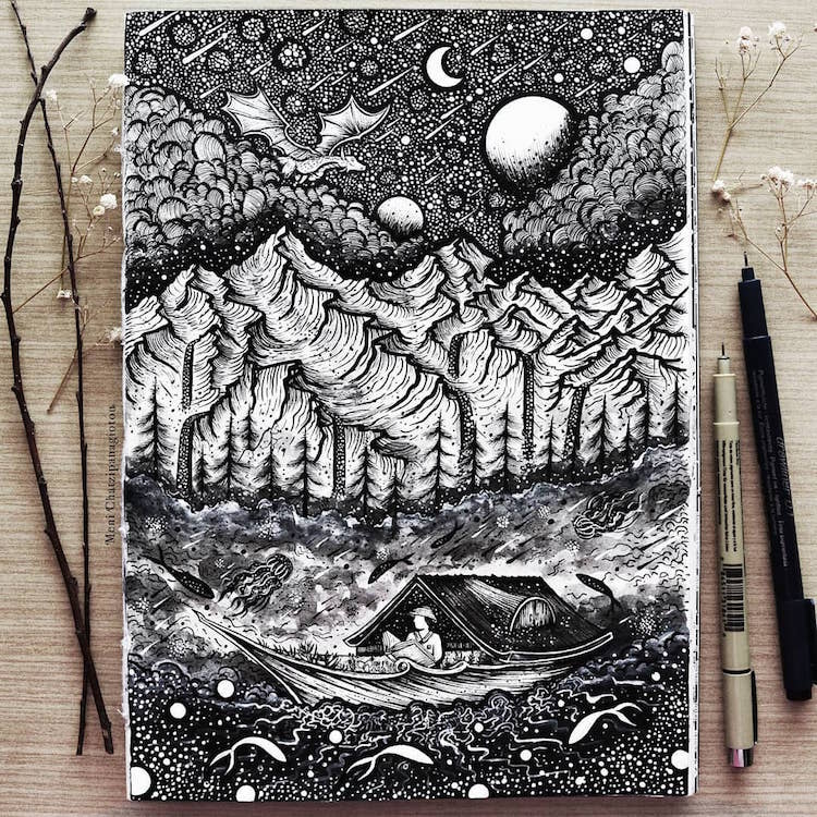 Artist Merges Nature and Fantasy in Mesmerizing Ink Drawings