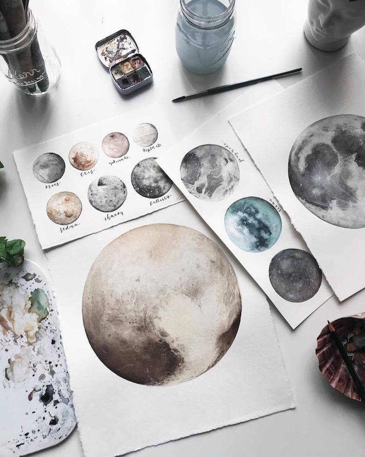 Solar System Watercolor Paintings by Amanda C. Marino